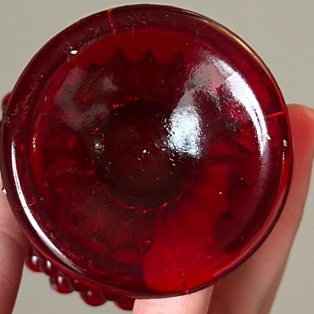 Vintage Red Hobnail Glass Pedestal Footed Candleholder 4” - Picture 4 of 4